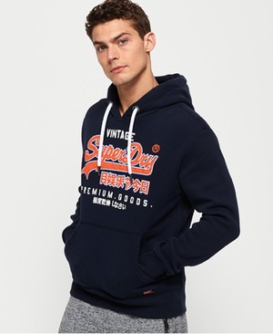 Superdry Premium Goods Outline Férfi Kapucnis Pulóver Sötétkék | GREON0216